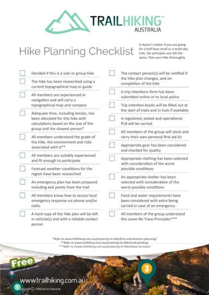 Free Hike planning and packing checklists