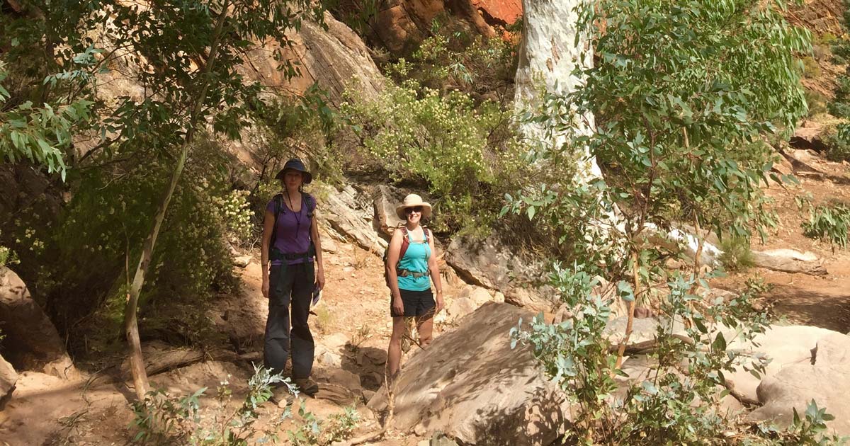 Two hikers exploring a gorge on a day hike in SA