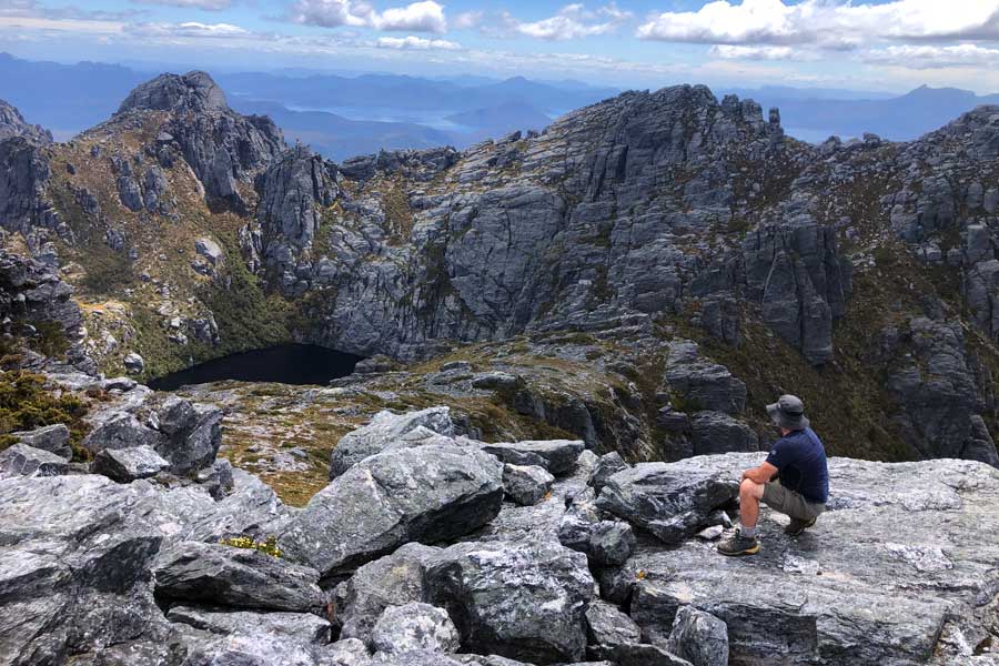 Image of Darren looking across Square Lake from Mount Sirius